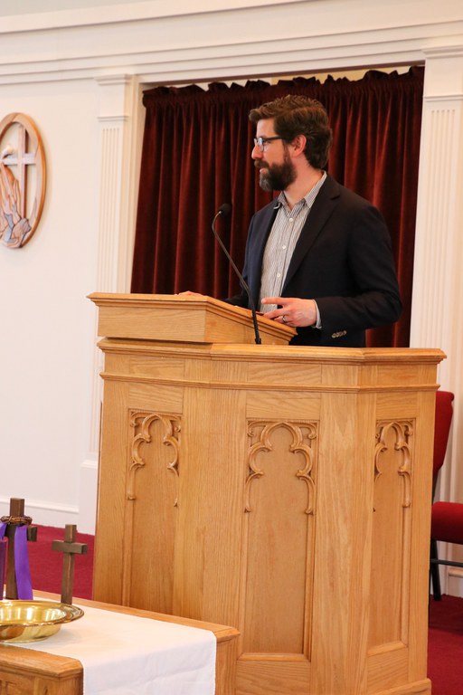 Pastor Crumlich at the pulpit